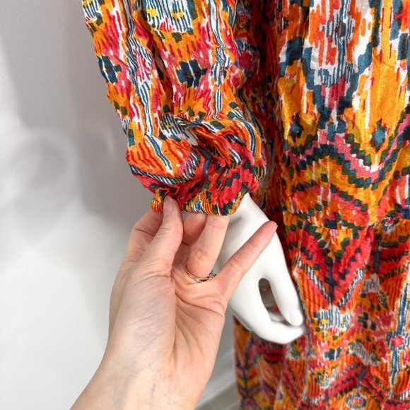 Anthropologie Maeve Tamarind Tiered Maxi Dress in Ikat Multicolor Print Size SP - Picture 9 of 15